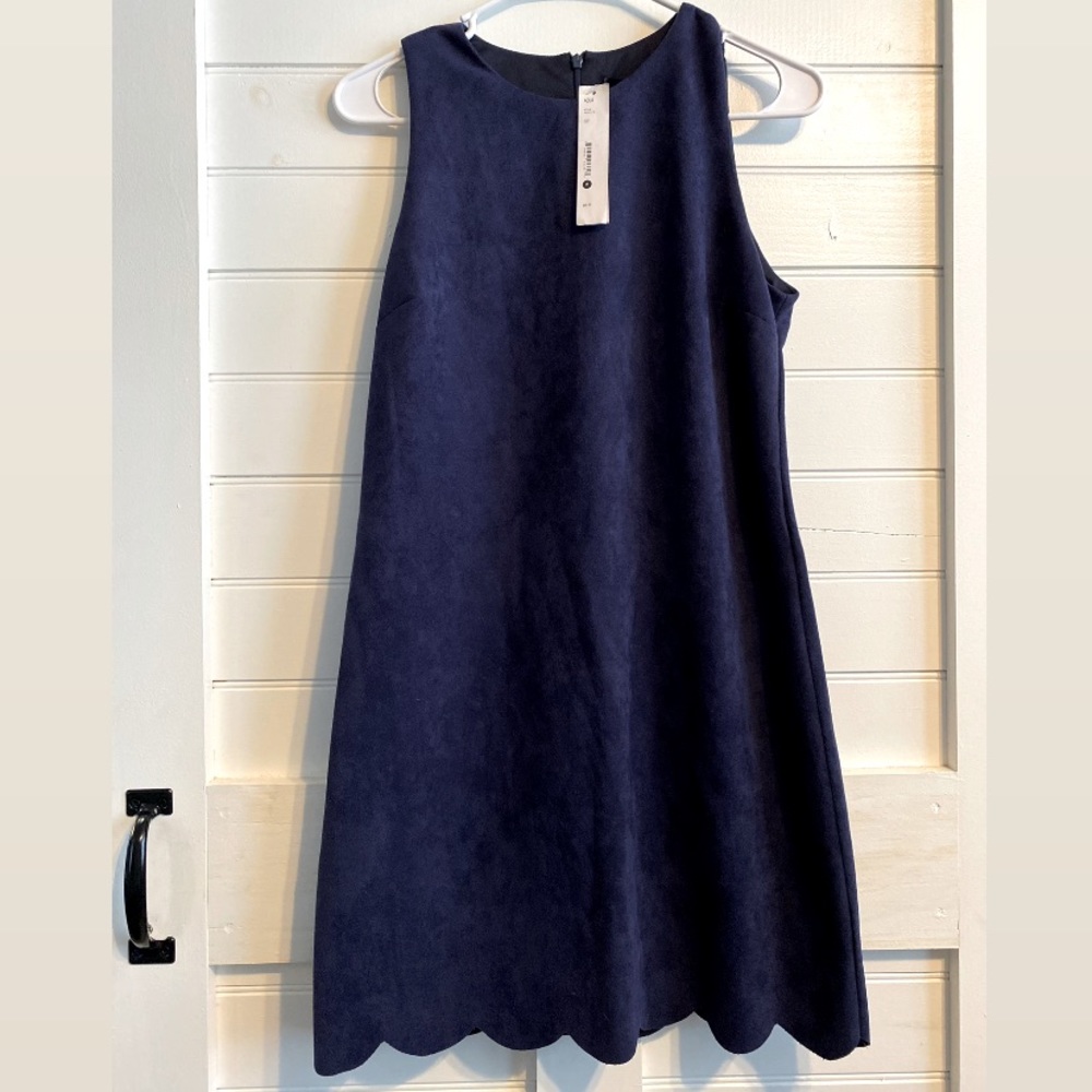 Aqua Navy Blue Suede Scalloped Dress NWT